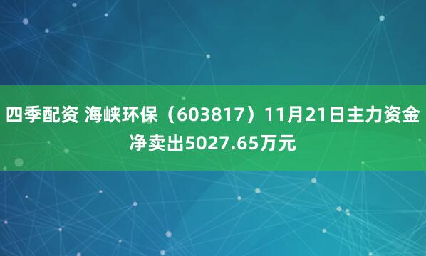 四季配资 海峡环保（603817）11月21日主力资金净卖出5027.65万元